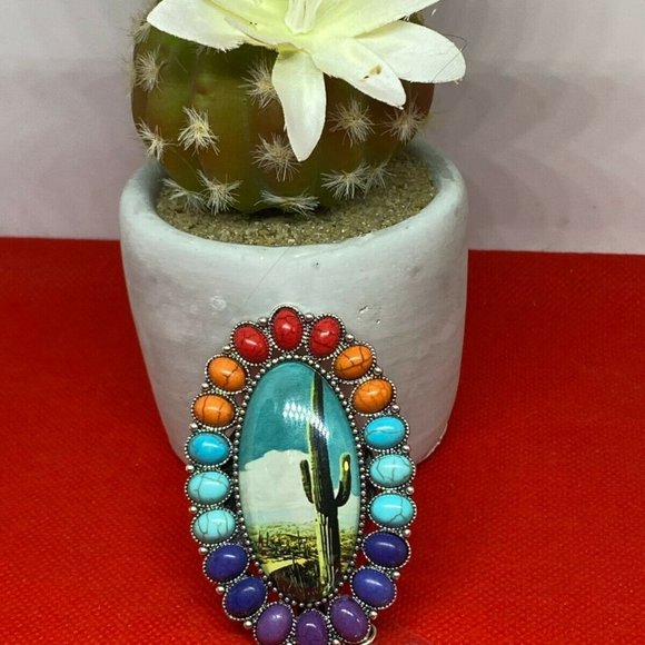 Saguaro Cactus Western Turquoise ID Badge Holder - Picture 4 of 9